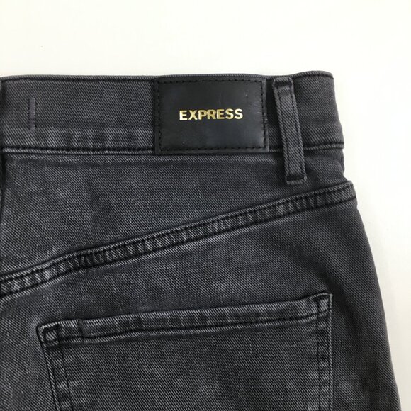 NWT EXPRESS Gray Mom Jean Super High Waist Step Fray Hem Distressed Jeans - Picture 11 of 12